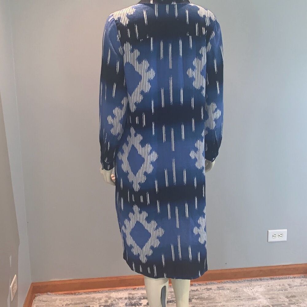 Chicos Blue Aztec Linen Button Down Dress Size 1 - Picture 6 of 12